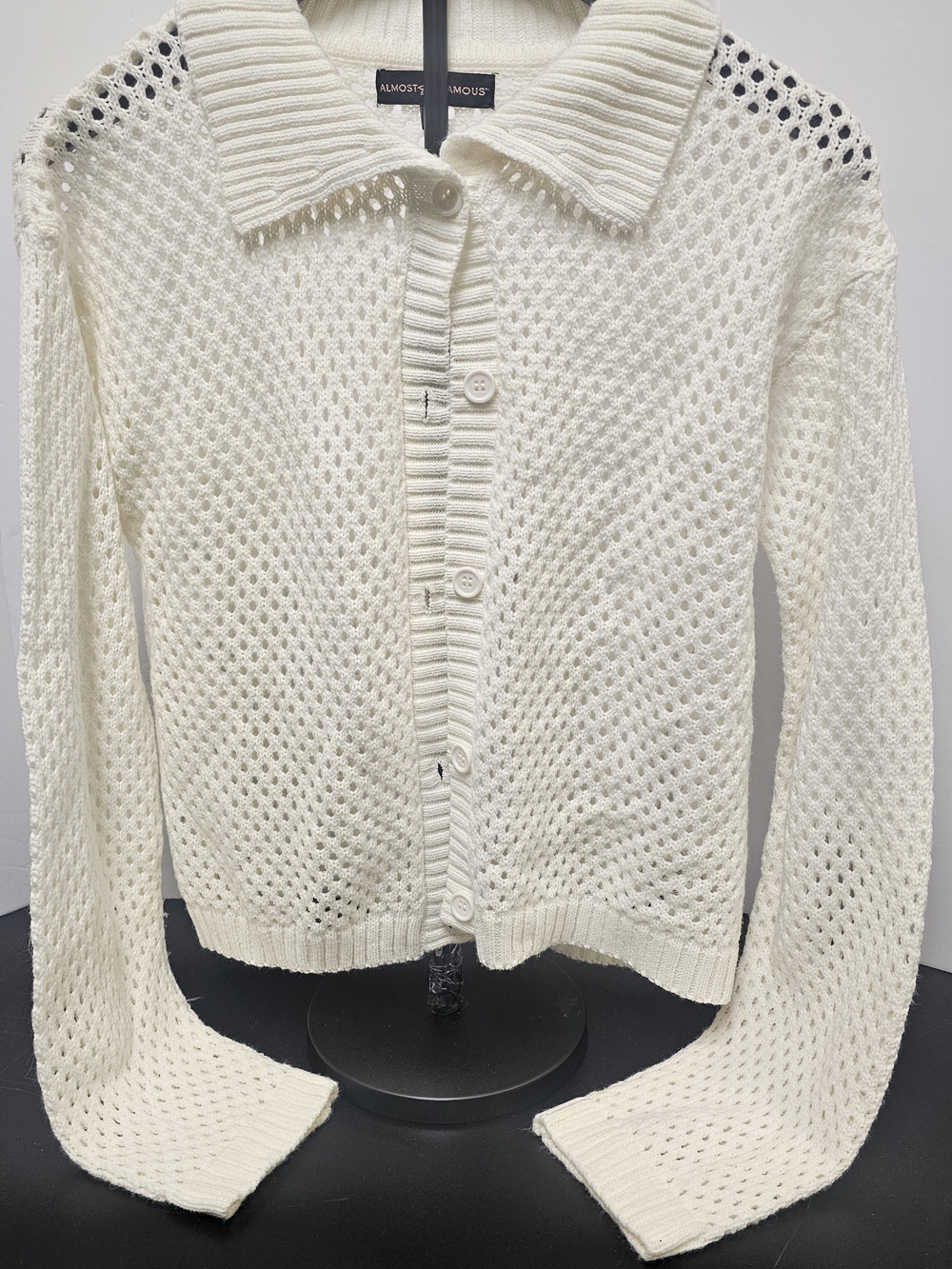 Almost Famous Cream Open-Knit Button-Up Sweater